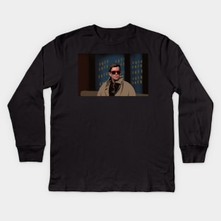 John Mulaney on Seth Meyers in Trench Coat Sunglasses Kids Long Sleeve T-Shirt